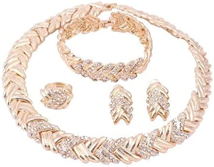Wang Dubai Gold Plated Crystal Necklace Earrings Bracelet Ring African Beads Jewelry Set