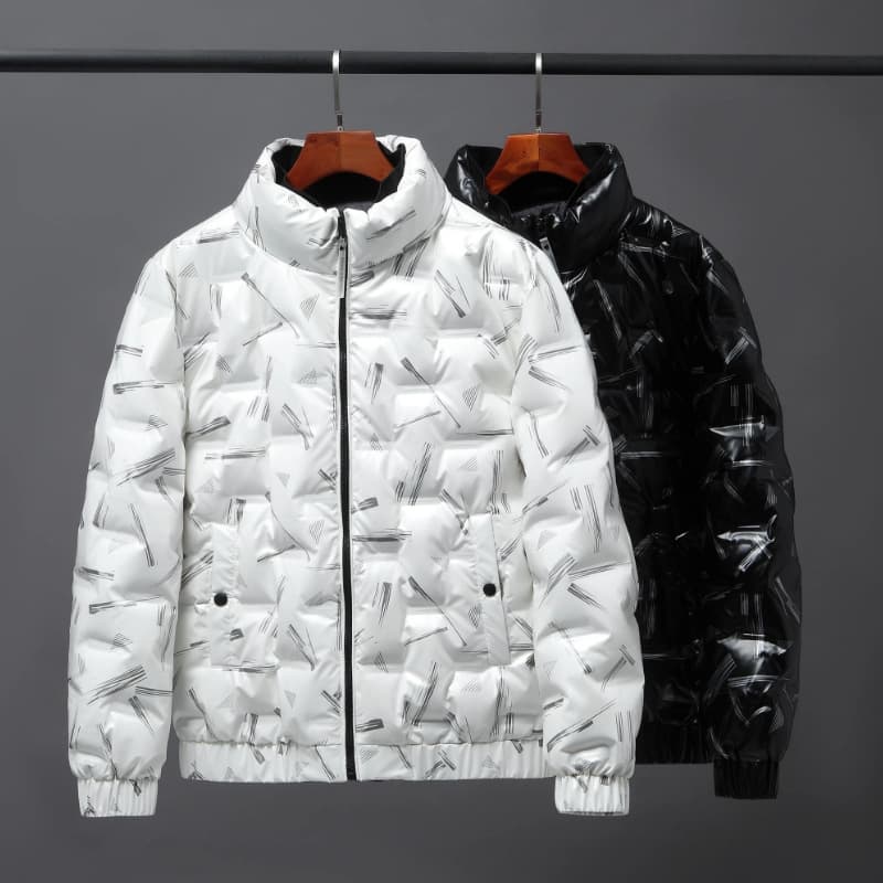 Men's Clothing Glossy cotton Jacket Men's Short New Stand Collar Printed Light White Duck cotton Couple Trendy Winter Jacket for Men