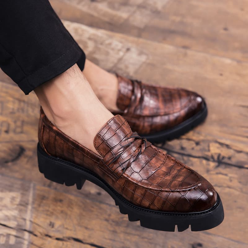 Men's Fashion Business Casual Leather Trendy British Style Fit Lefu Thick Sole With Elevated Tip Shoes