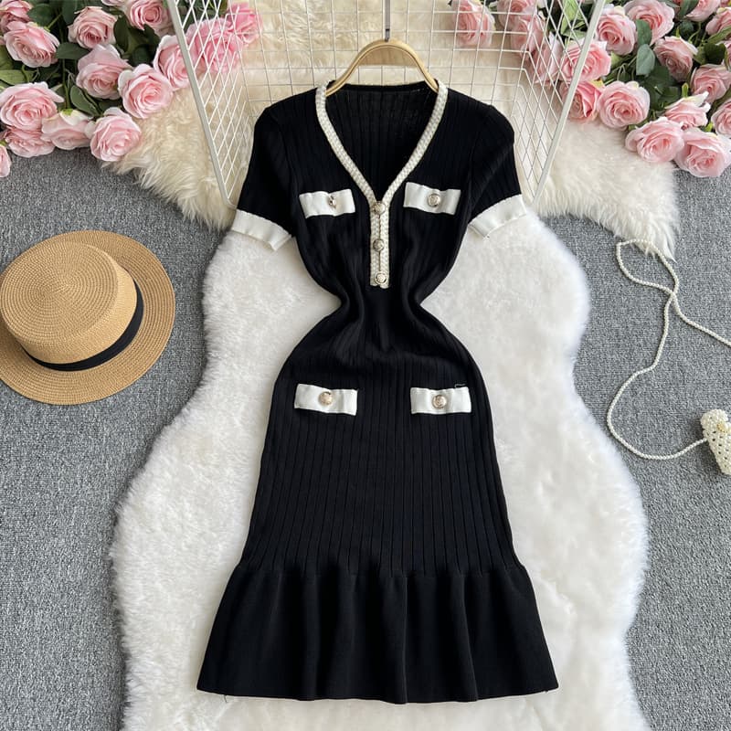 Women's Clothing new knitted black temperament waist slim design skirt