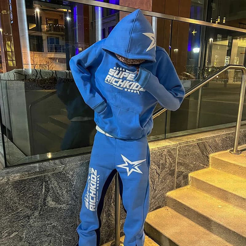 Sweat à capuche imprimé étoiles pour hommes et femmes, style hip-hop européen et américain, veste ample