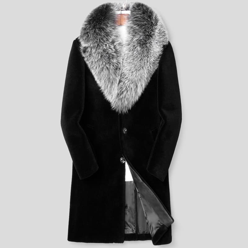 Men's Clothing Mink Fur Coat Men's Long Leather Jacket Fox Fur Collar Thick Fur Coat