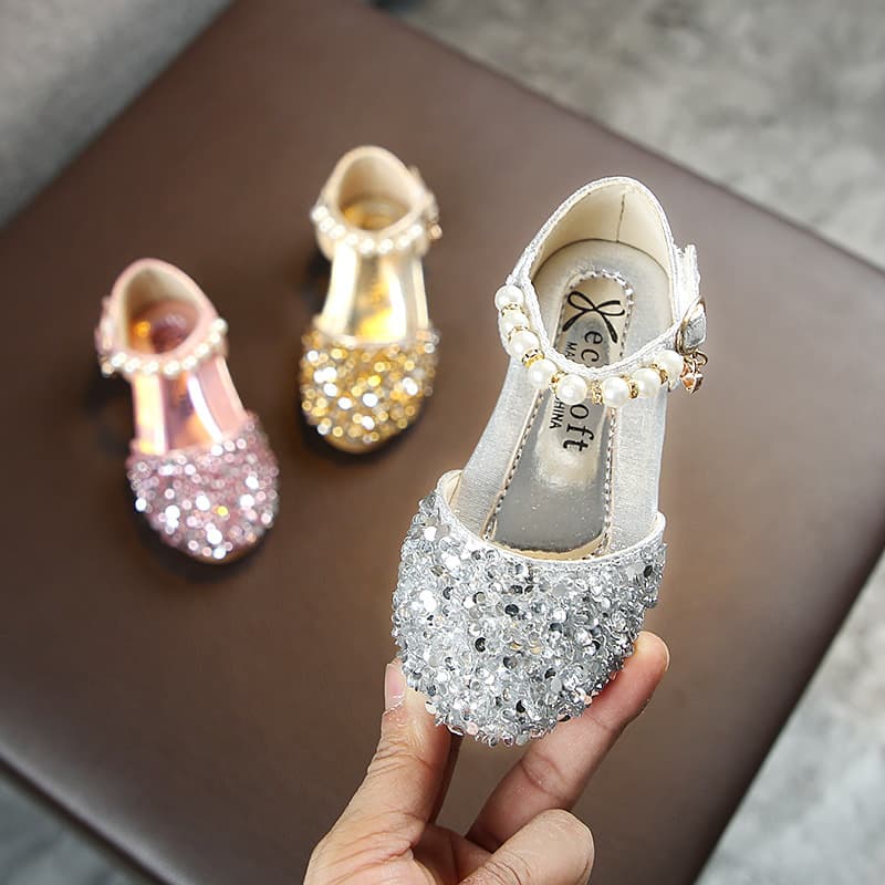 2024 spring and summer new girls' leather shoes single-layer shoes baby princess shoes Children's casual shoes performance shoes Pearl dance shoes