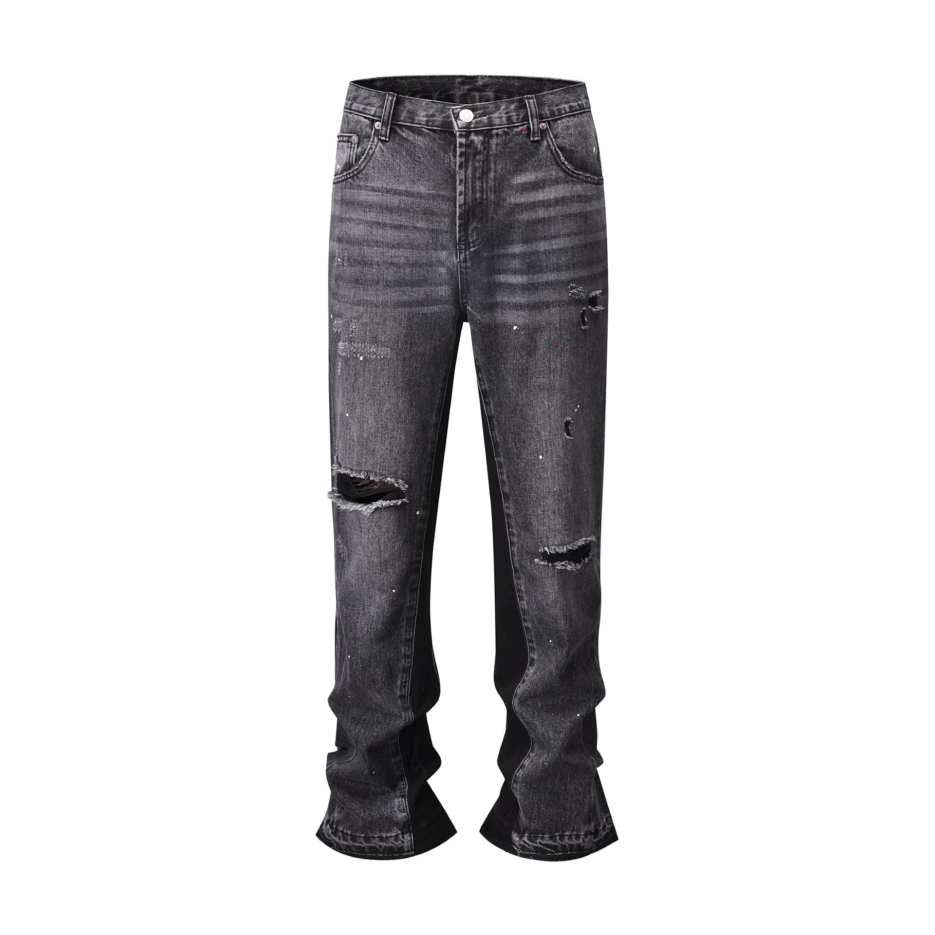 Men's Clothing 24 Three-dimensional Tailoring Loose Baggy Ripped Cat Whisker Flared Pants For Men And Women Jeans
