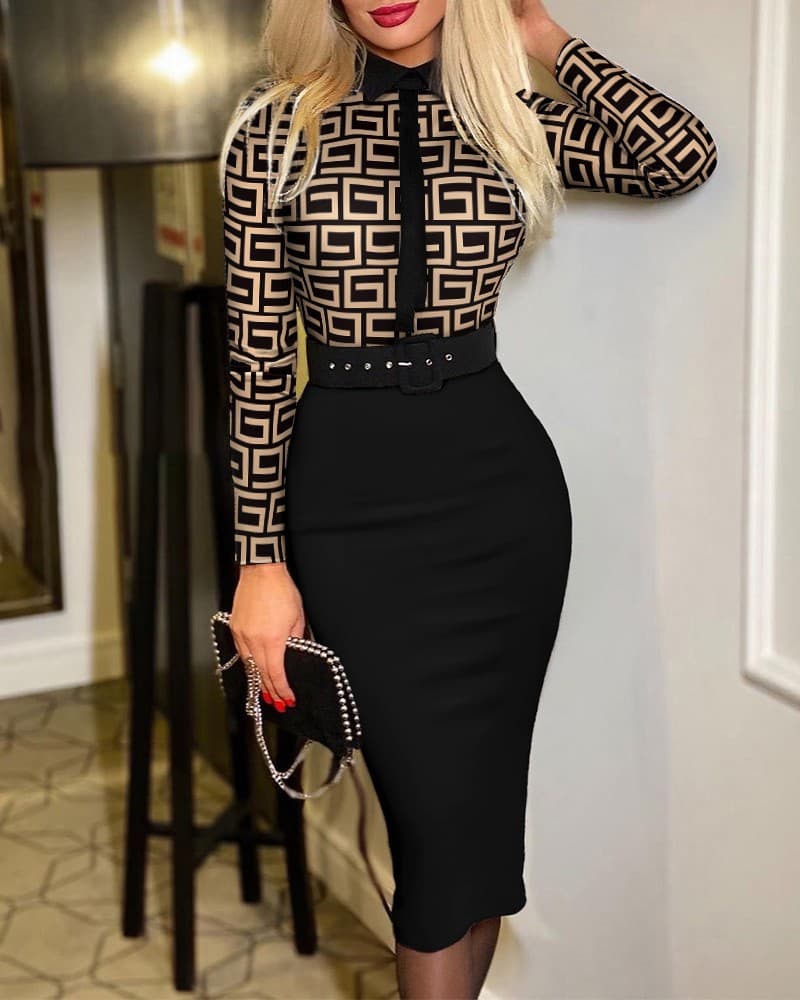 Women's clothing popular fashion women's printed dress for women with belt