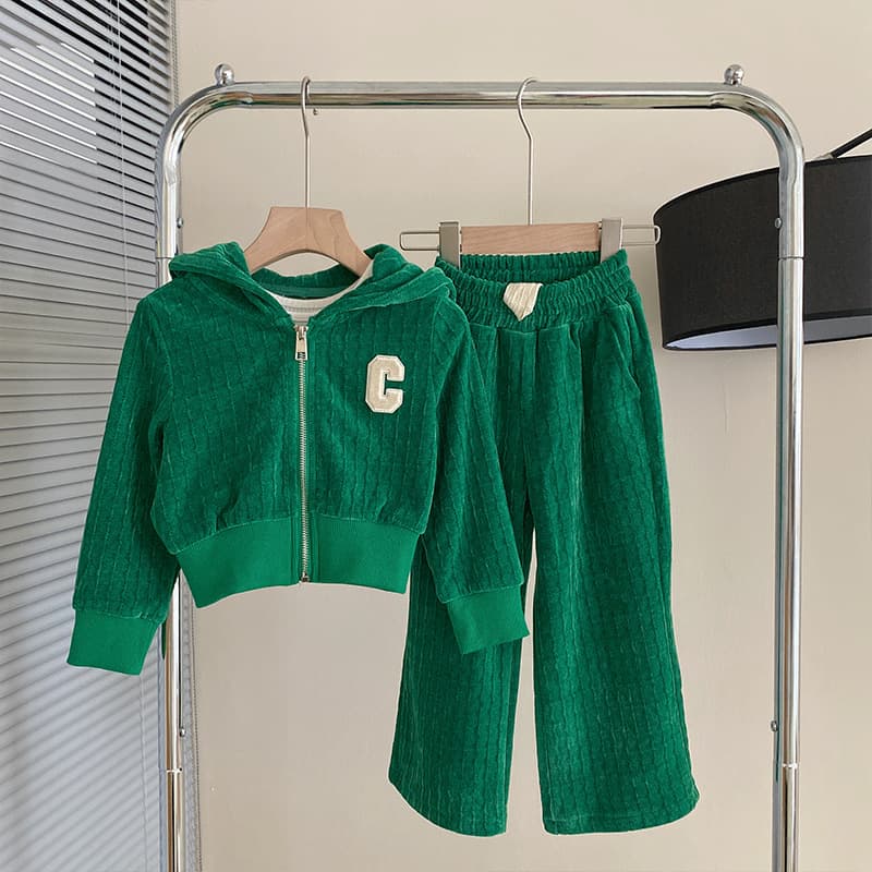 Mother & Kids Girls Suits New Fashionable Zipper Hooded Casual Tops Sports Wide Leg Pants Two Piece Suits