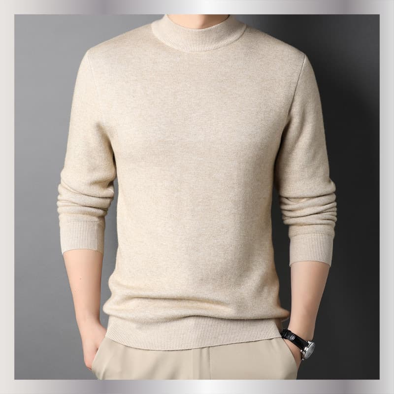 New Spring And Autumn Solid Color Half Turtleneck Knitted Slim Fit For Young Men Base Layer Sweater Men's Clothing