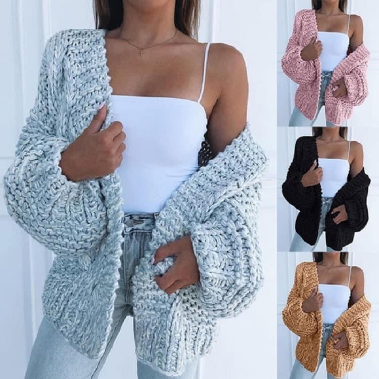 Women's Clothing women's cardigan sweater long sleeved loose autumn and winter sweater three needle sweater