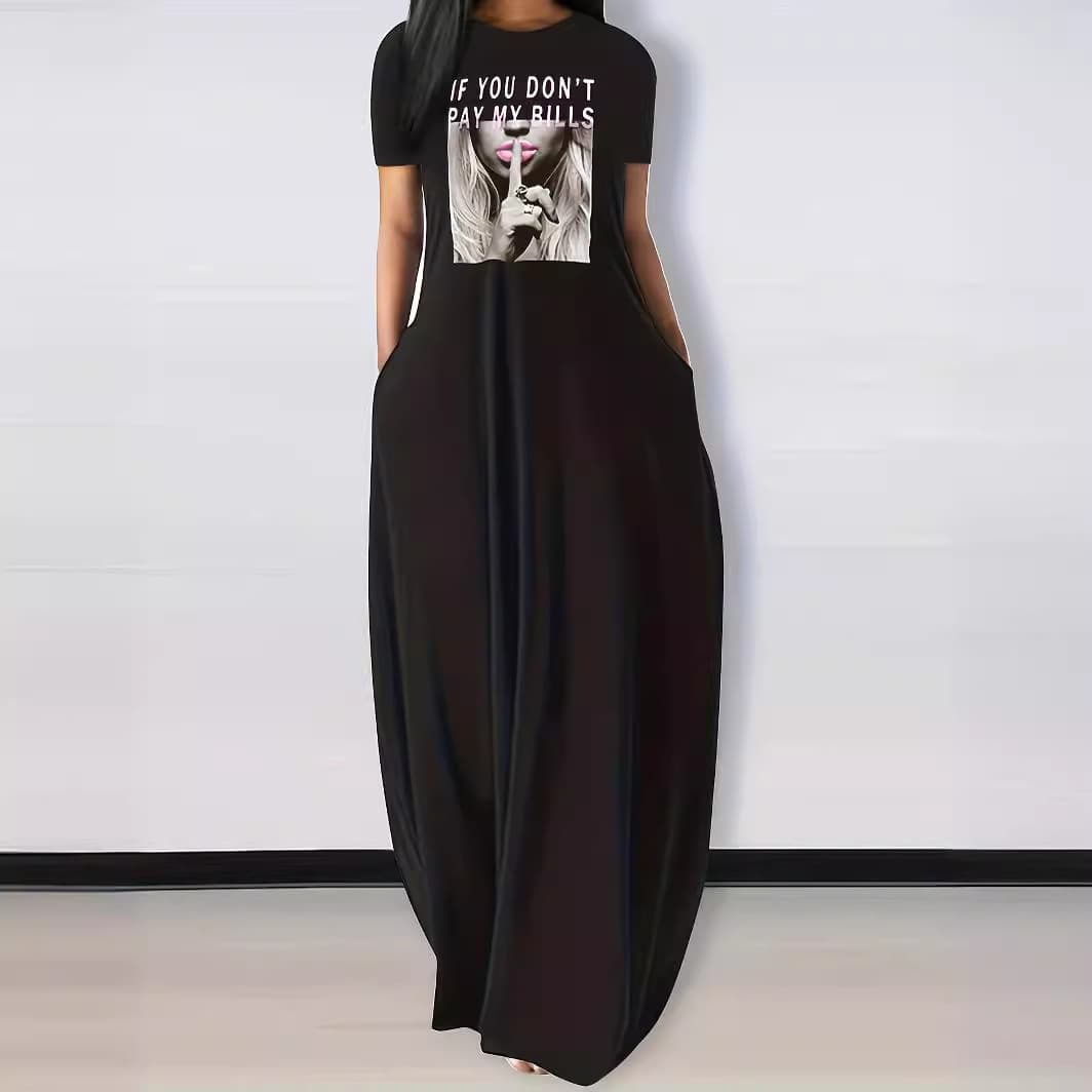 Women's Fashion Summer Letter Print Oversized Long Sleeveless Dress – Soft Milk Silk Fabric, Comfortable Loose Fit, Trendy 3D Graphic Design​