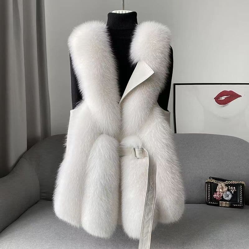 Women's fashion autumn-winter new imitation fox hair vest women's medium length