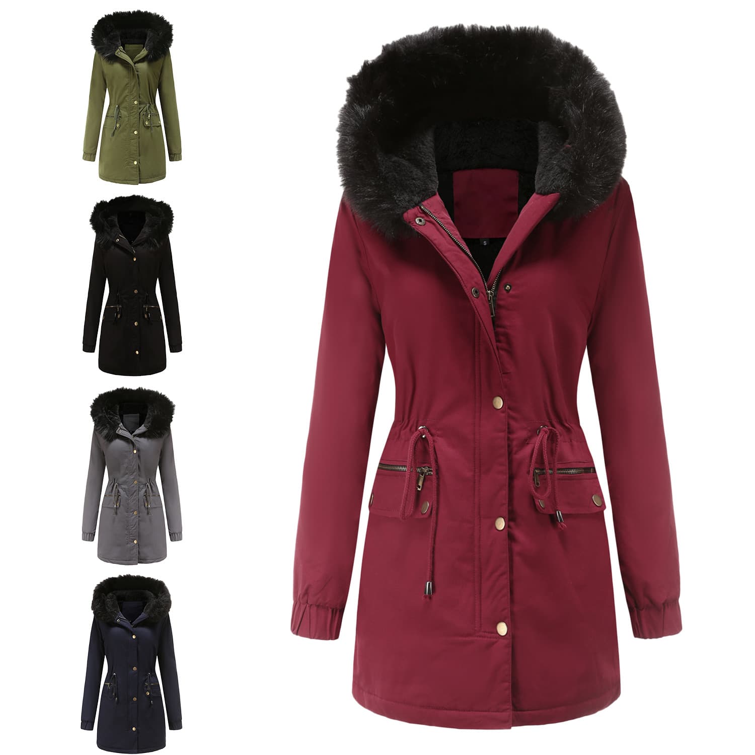 Women's wear to overcome fleece-padded jacket with fur collar hooded warm coat loose padded jacket