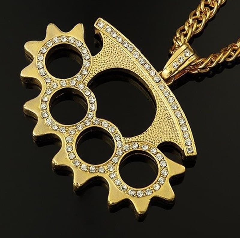 2025 New Arrivals Personality Creative Fashion Inlaid Zircon Knuckle Pendant Necklace for Men Street Fighting Jewelry Accessories