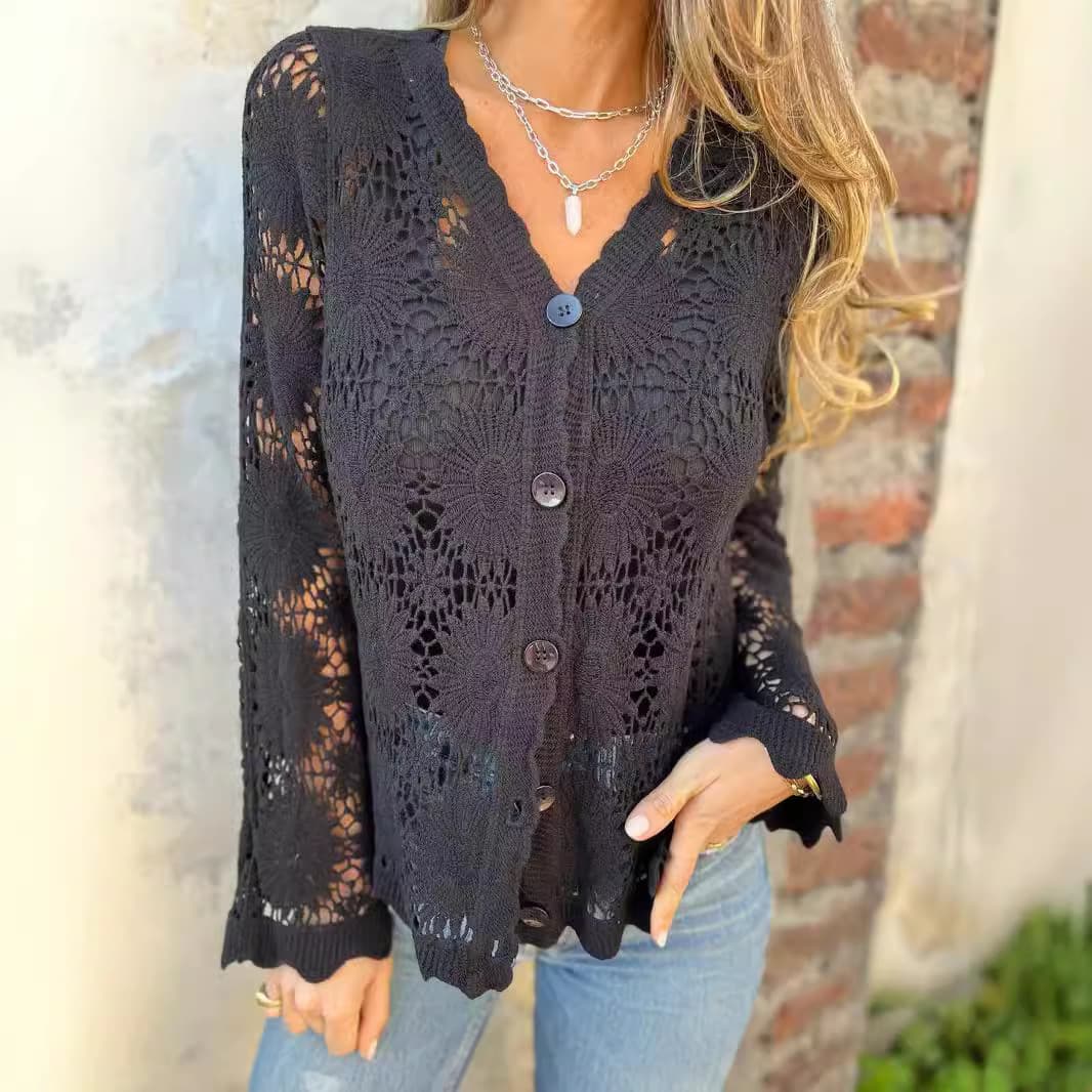 Women's Clothing lace V neck long sleeved tops