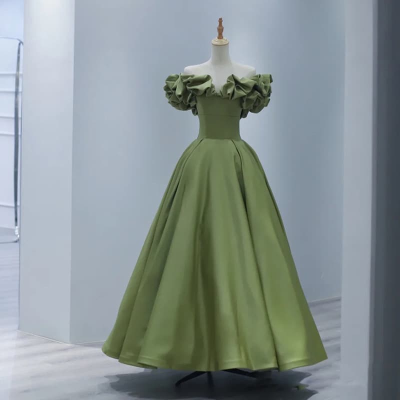 Women's Clothing French Evening Dress New Green Elegant Off-Shoulder Princess Birthday Party Engagement Dress