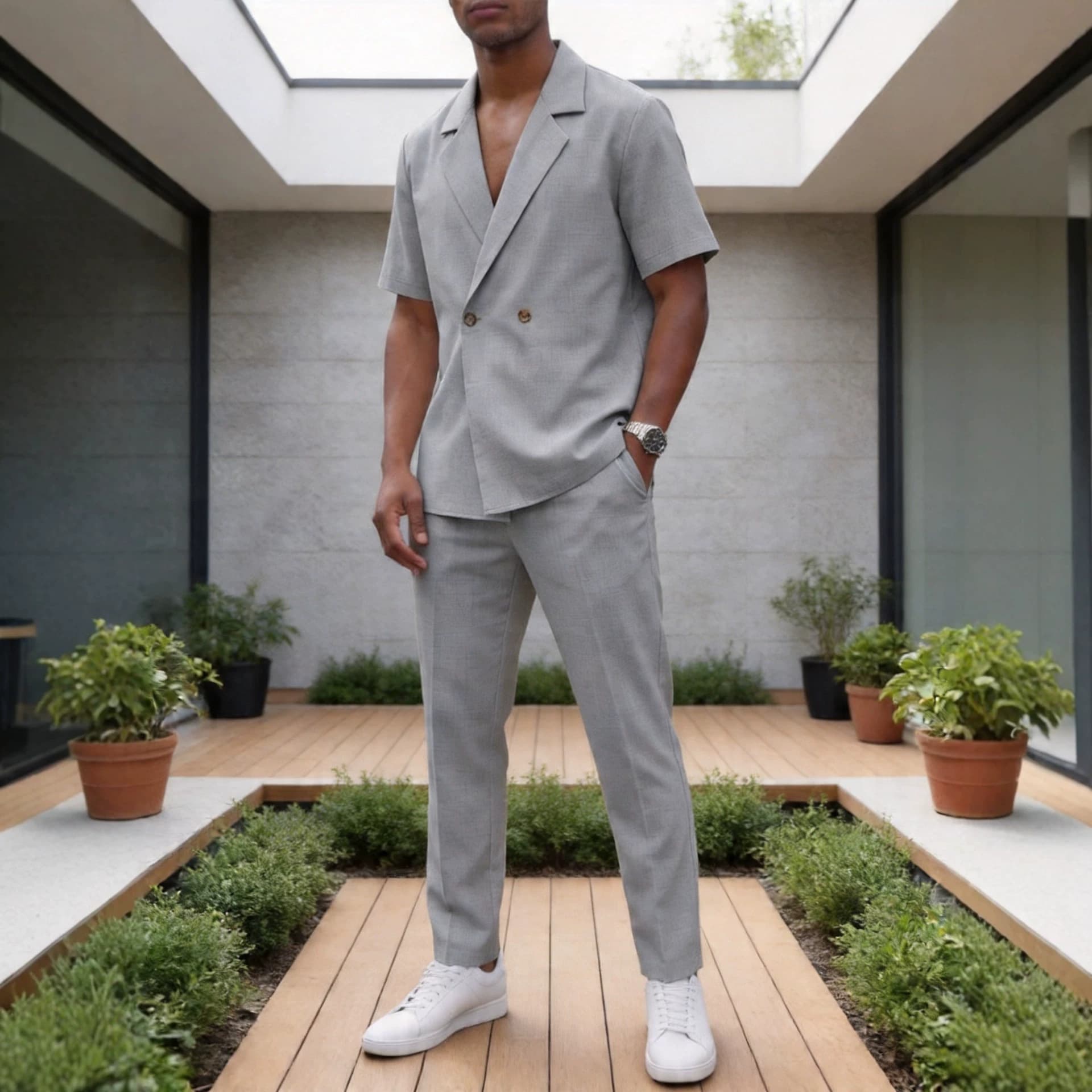 Men's Clothing Style Plus Size Men's Casual Wedding Suit Set Short Sleeved Suit Jacket And Drawstring Trousers Two Piece Set