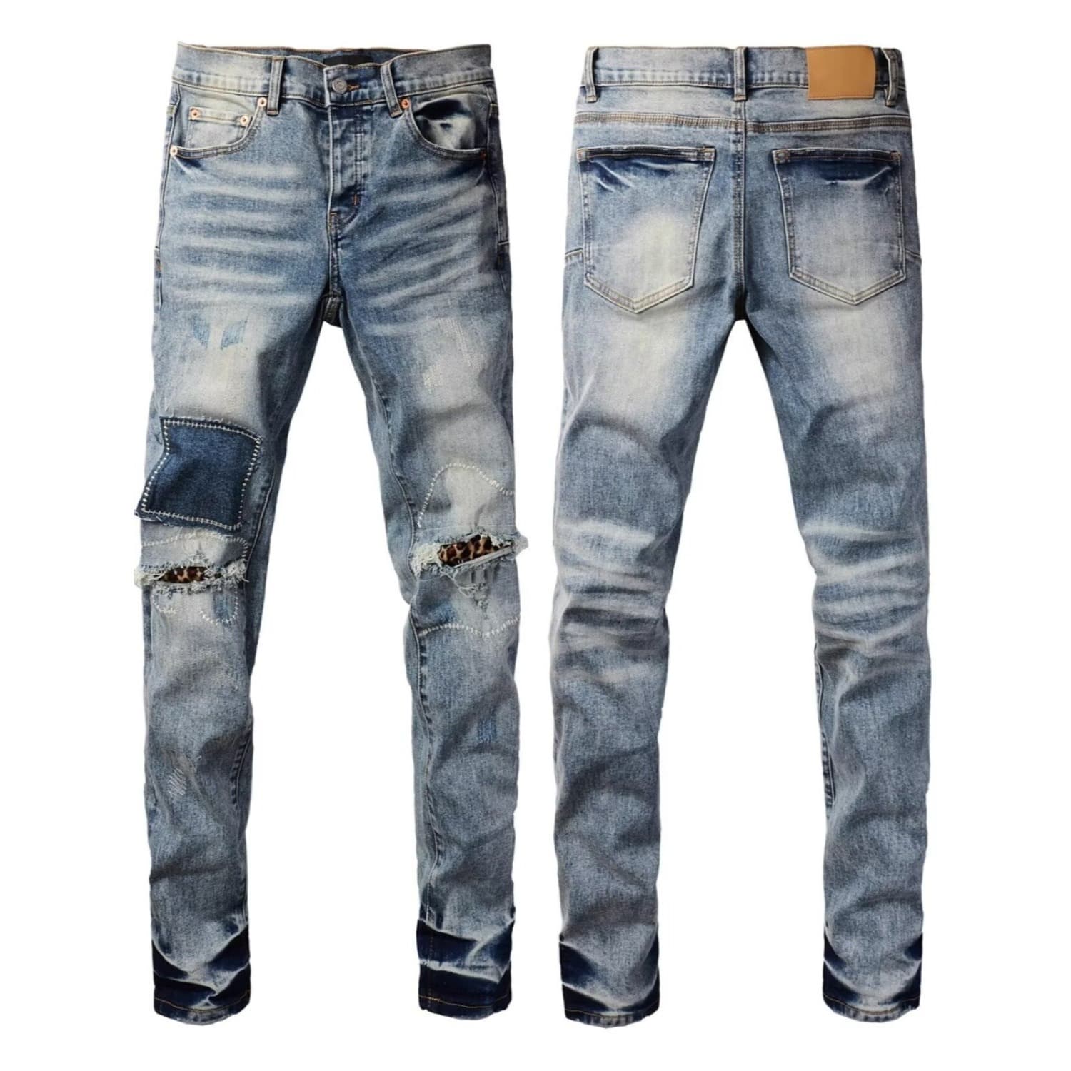 Jean slim pour homme 2026, style décontracté et tendance, en coton déchiré, orné d'écussons brodés.