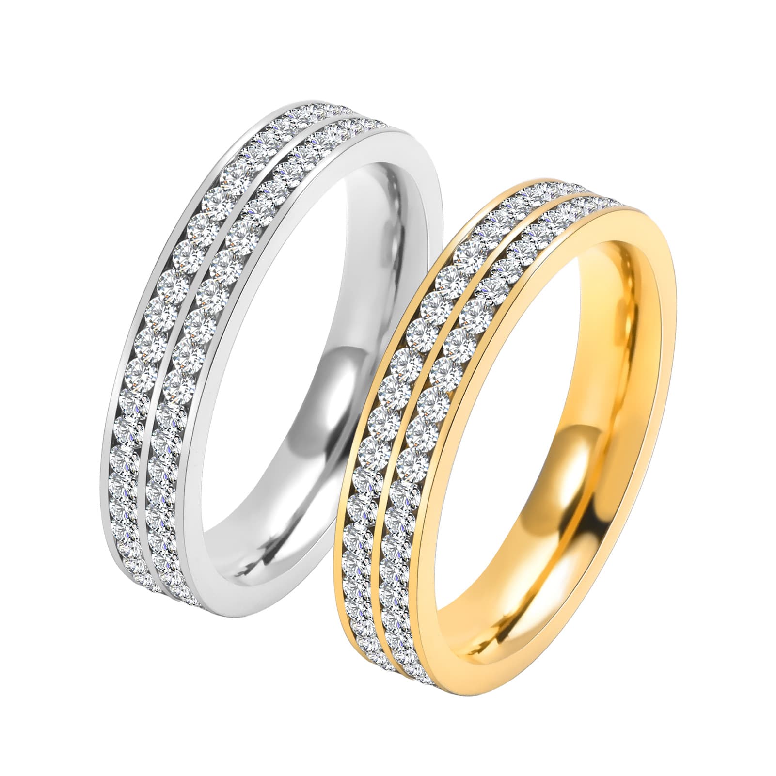 Women's Jewelry Narrow Version Double Row Circle Diamond K Gold Ring Light Luxury Titanium Steel Couple Jewelry