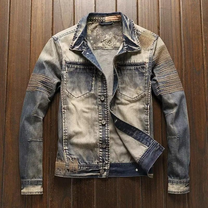 Men's Clothing Jacket Men's Spring And Autumn American Retro Distressed Trend Slim Motorcycle Jacket Workwear Tops