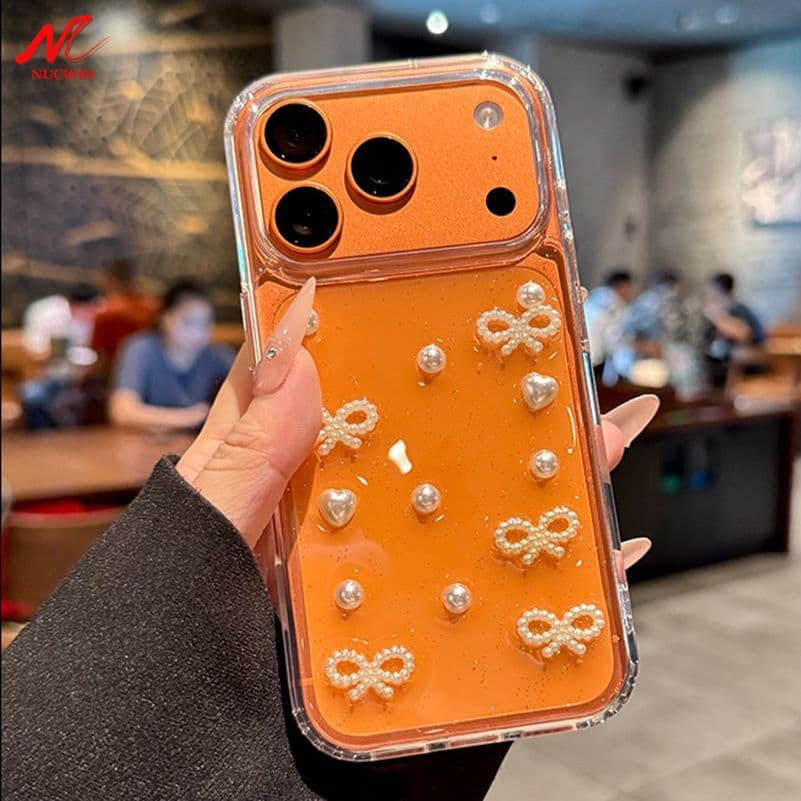 17Pro Max Luxury Pearl Transparent Cute Bow Love Stars Phone Case For Iphone 17 Pro Max 16 15 14 13 Soft Clear TPU Cover