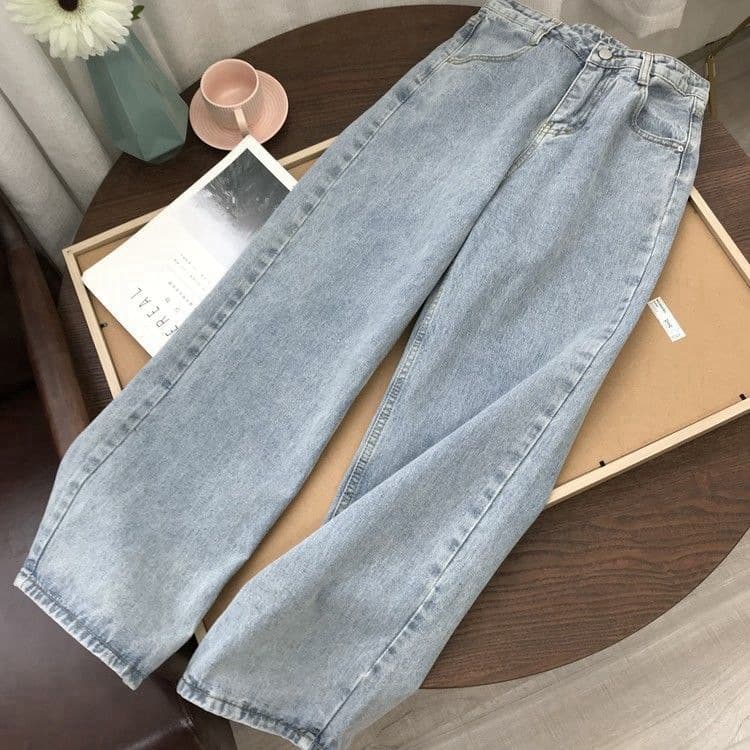 Women's Clothing Straight High Waist Jeans For Female Students New Korean Loose Retro Wide Leg Bf Hyuna Style Mopping Pants Trend
