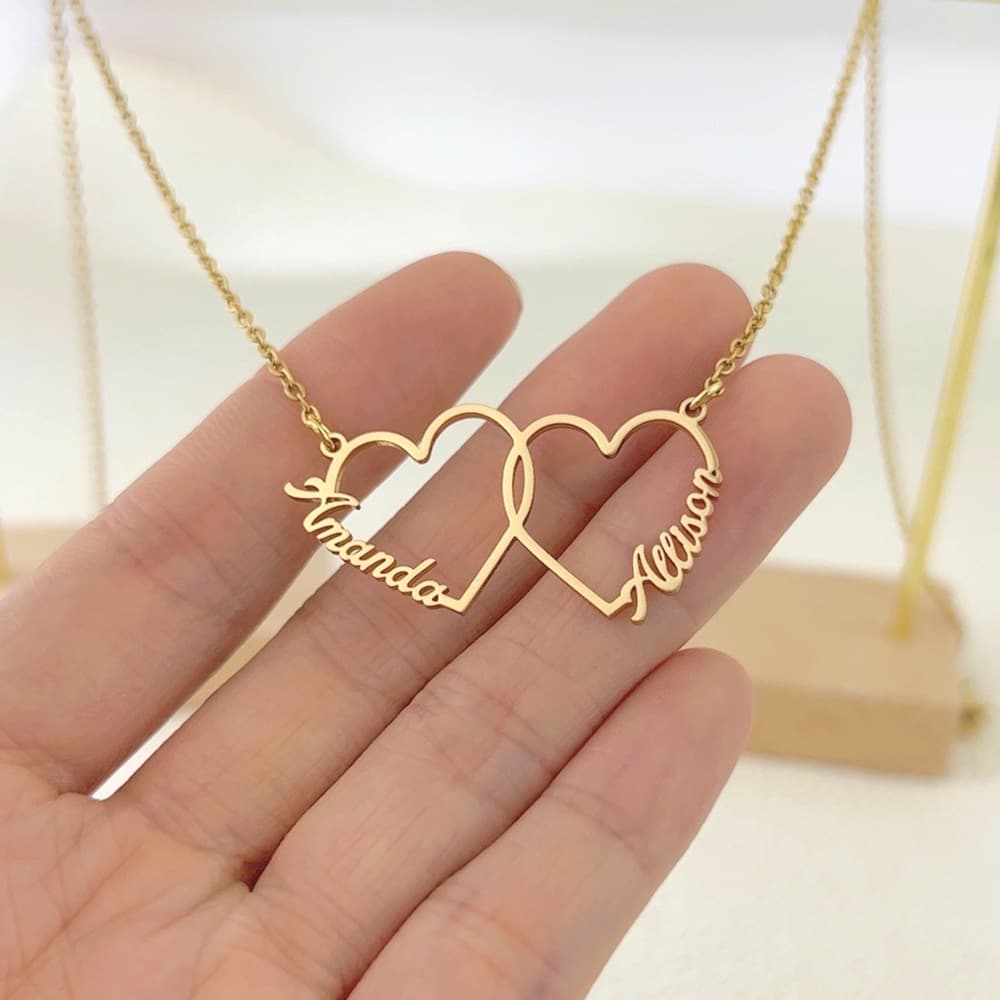European And American Style Heart Letter Name Couple Necklace Pendant Clavicle Chain Stainless Steel Women Cross-Border