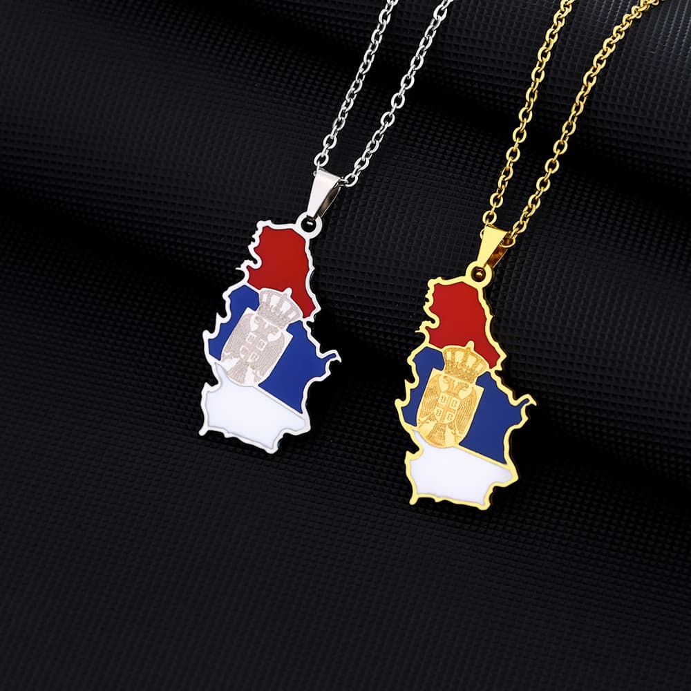 stainless steel Serbia eagle map and flag necklace couple ethnic style popular oil drop titanium steel jewelry