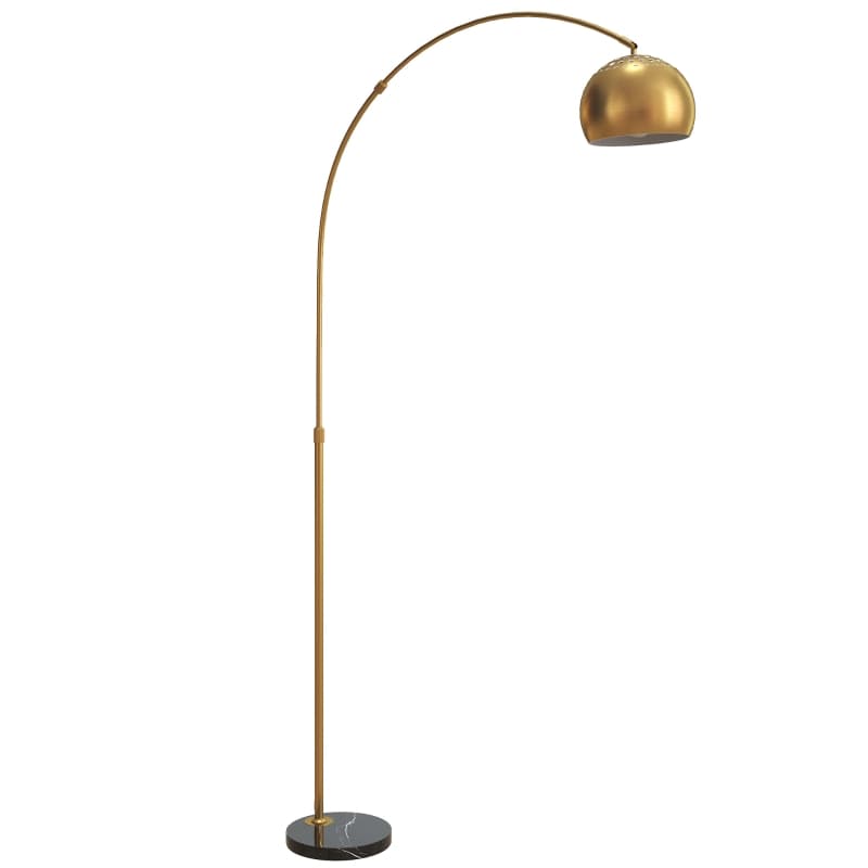 Stehlampe Im Bogen-Design Mit Marmorsockel, 180cm, Schwarz+Gold