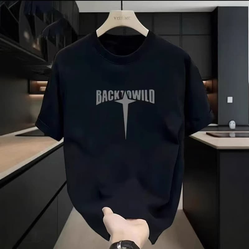 Men's Clothing Round Neck Simple Printed Heavyweight Cotton Short Sleeved T Shirt Men's Summer Loose Casual Handsome T Shirt Top