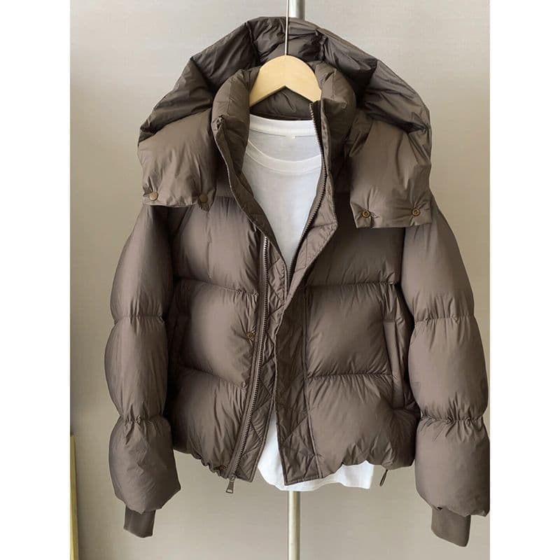 Women's Short Puffer Jacket With Hood, Thickened Quilted Coat, Oversized Winter Parka, Casual Streetwear, Lightweight Warm Outerwear