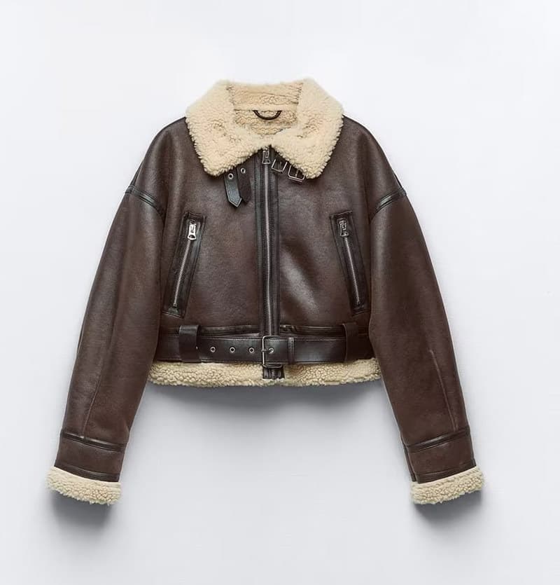 Women's New Double-sided Short Jacket Winter Motorcycle Style Fur One-piece Warm Jacket