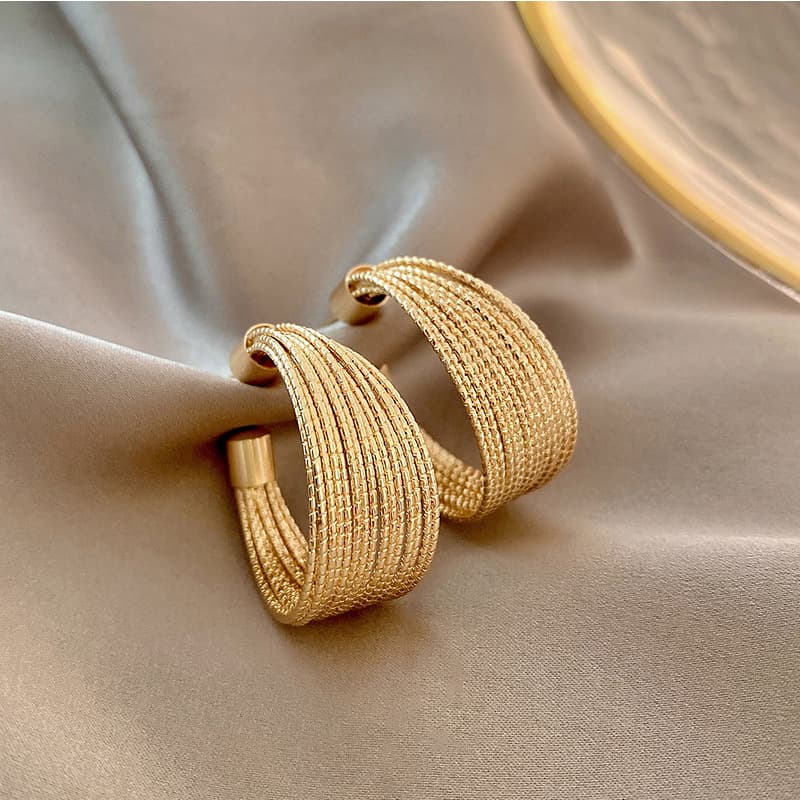 S Silver Needle Exaggerated Design Sense Hoop 2023 New Style Elegant Niche Earrings Internet Celebrity Light Ear