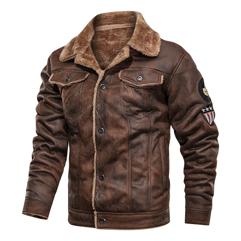 Veste d'aviateur vintage USAAF de la Seconde Guerre mondiale - Manteau aviateur en cuir véritable et fausse fourrure pour homme - Style militaire (kaki, noir, café)