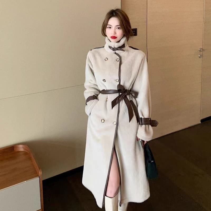 Women's Clothing Mink fur women's mid length coat outerwear new mink fur autumn and winter women's belt style temperament