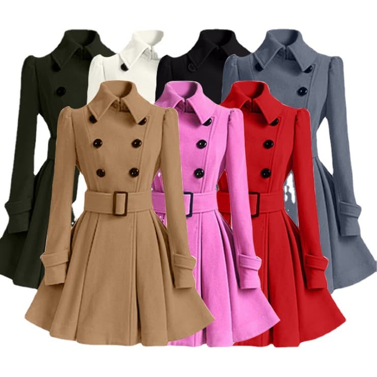 Women's double breasted thick women's medium long woolen coat wool coat