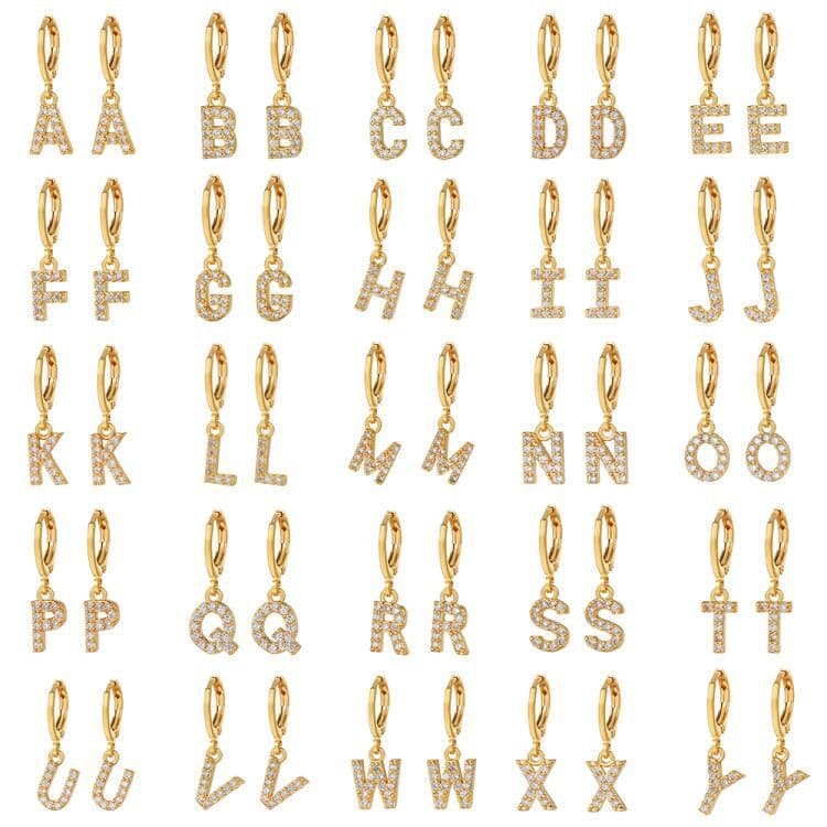 Fashionable Ear Buckle Copper Plated With Micro-inlaid Zircon Earrings For Women, Simple And Elegant, With Letter-shaped Earrings