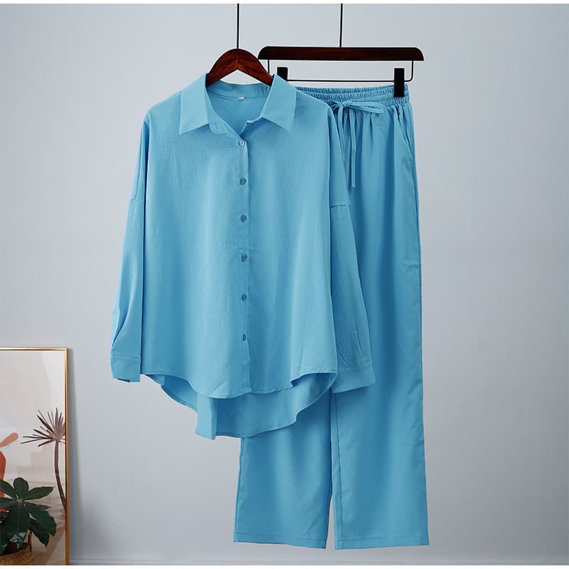 Women's Clothing Spring And Autumn Shirt Set Large Size Women High Waist Loose Wide Leg Pants Temperament Two Piece Set