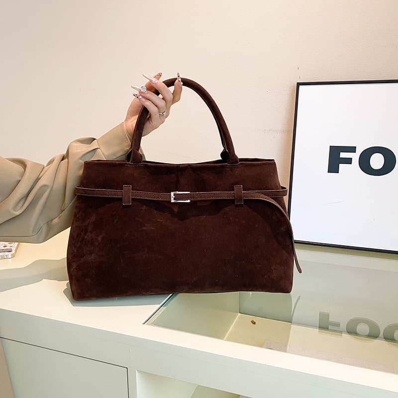 Niche design 2024 autumn and winter new frosted suede belt buckle hand held tote bag lazy style commuter women's bag