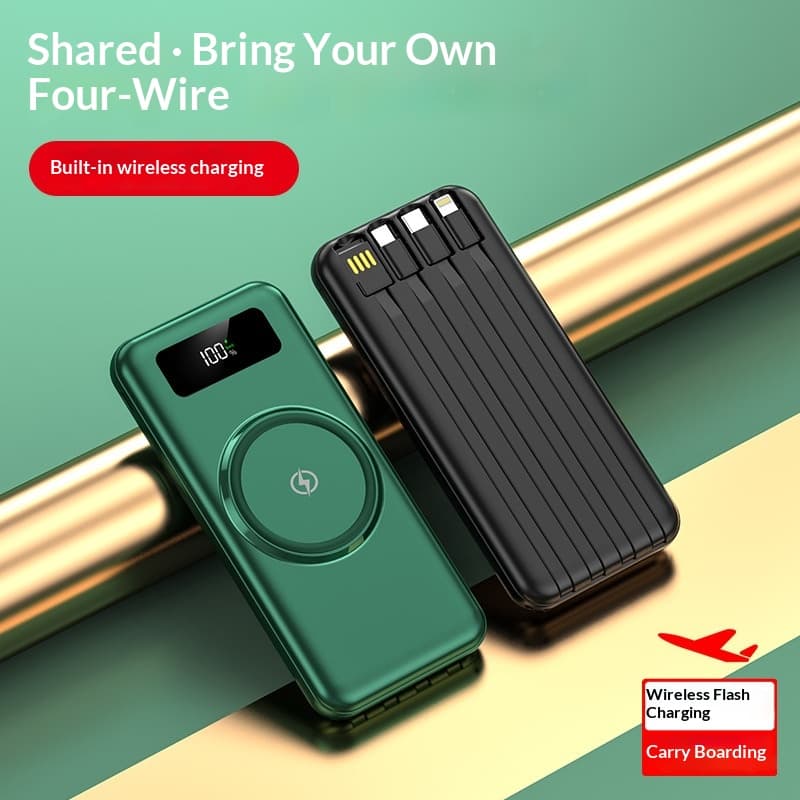 Cross-border Wireless With Built-in Cable Bank Large Capacity 20000mAh Mobile Power Fast Charging Custom