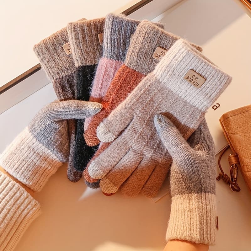 Cross-Border Winter Fleece-Lined Thickened Warm Korean Style Cycling Cold-Proof Knitted Women's Touchscreen Adult Gloves