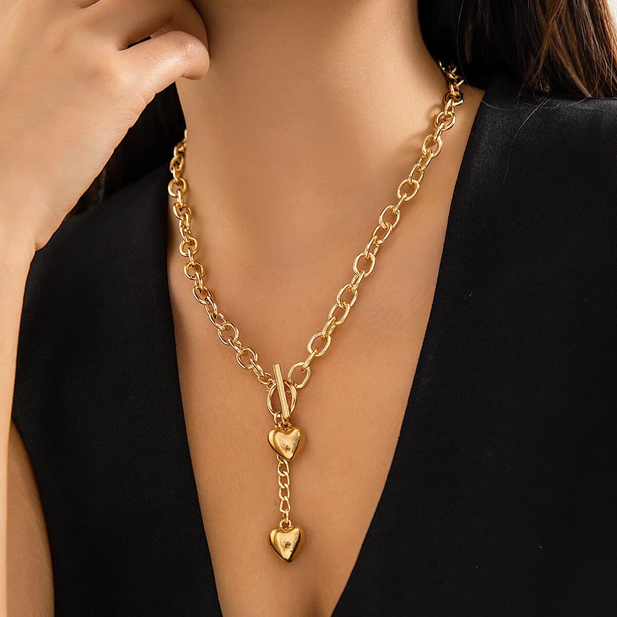Hot Sales IngeSight.Z Retro Metal Heart Pendant Long Cross Chain for Women Punk Gold Color OT Buckle Choker Necklace