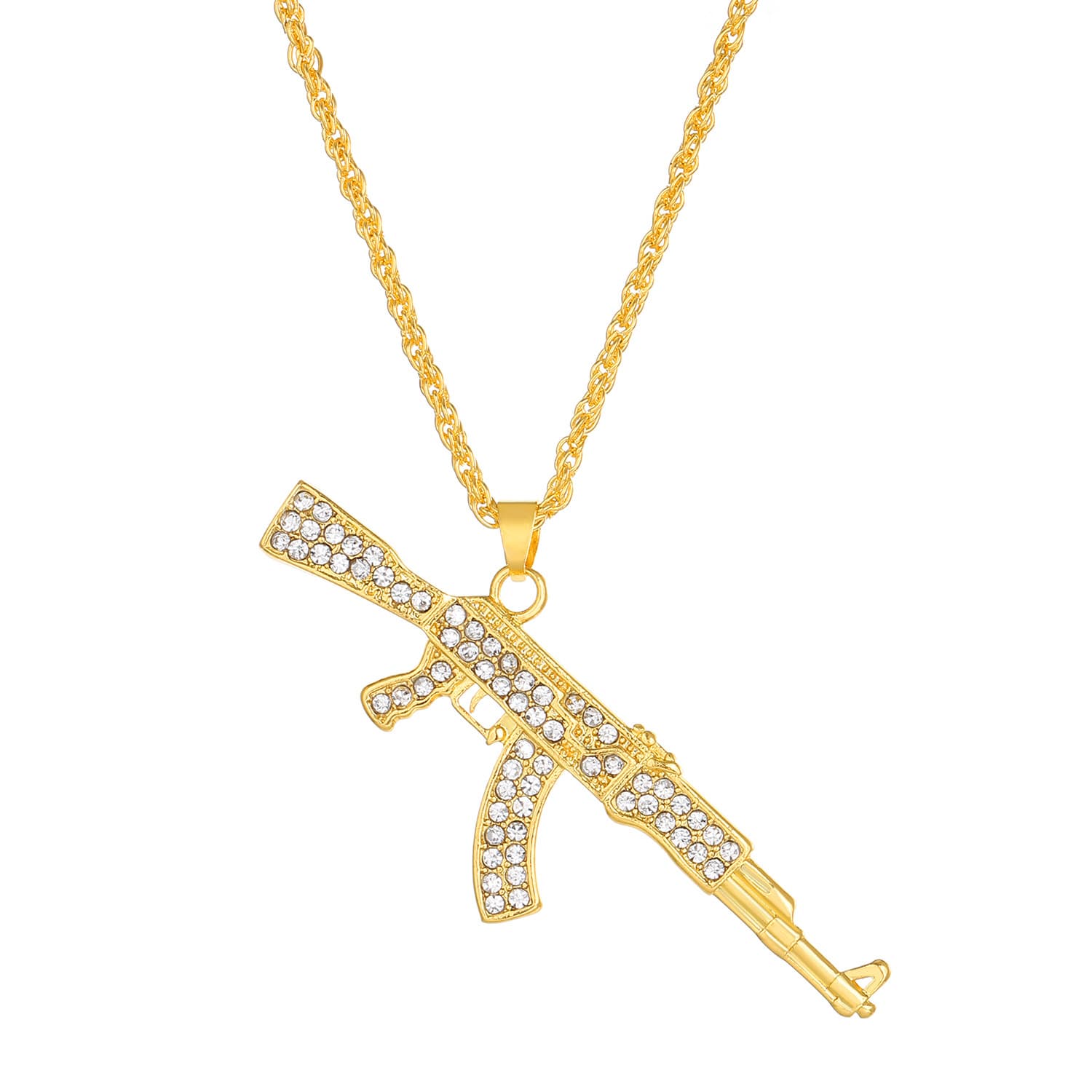 Punk hip hop full diamond submachine gun necklace creative personality gun AK pendant jewelry men and women