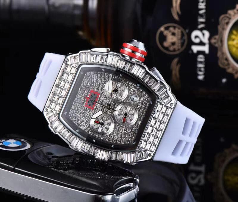 Men's Business Leisure Quartz Watch Square Diamond Full Sky Star Multifunctional Calendar Six Pin Running Second Watch Selection