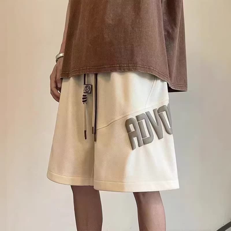 Men's High Street Khaki Casual Pants Summer Thin Trendy Loose Fit Basketball Shorts Mid Waist Drawstring