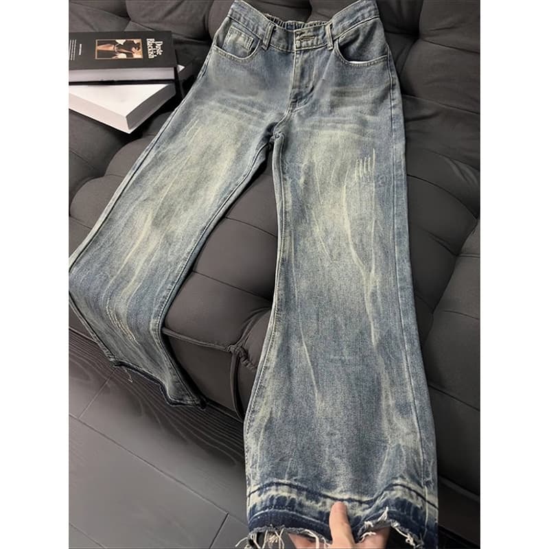 Men's Straight Leg Loose Wide Leg Trousers Lightning Pattern High Street Style Trendy Cool Washed Retro Flared Trousers