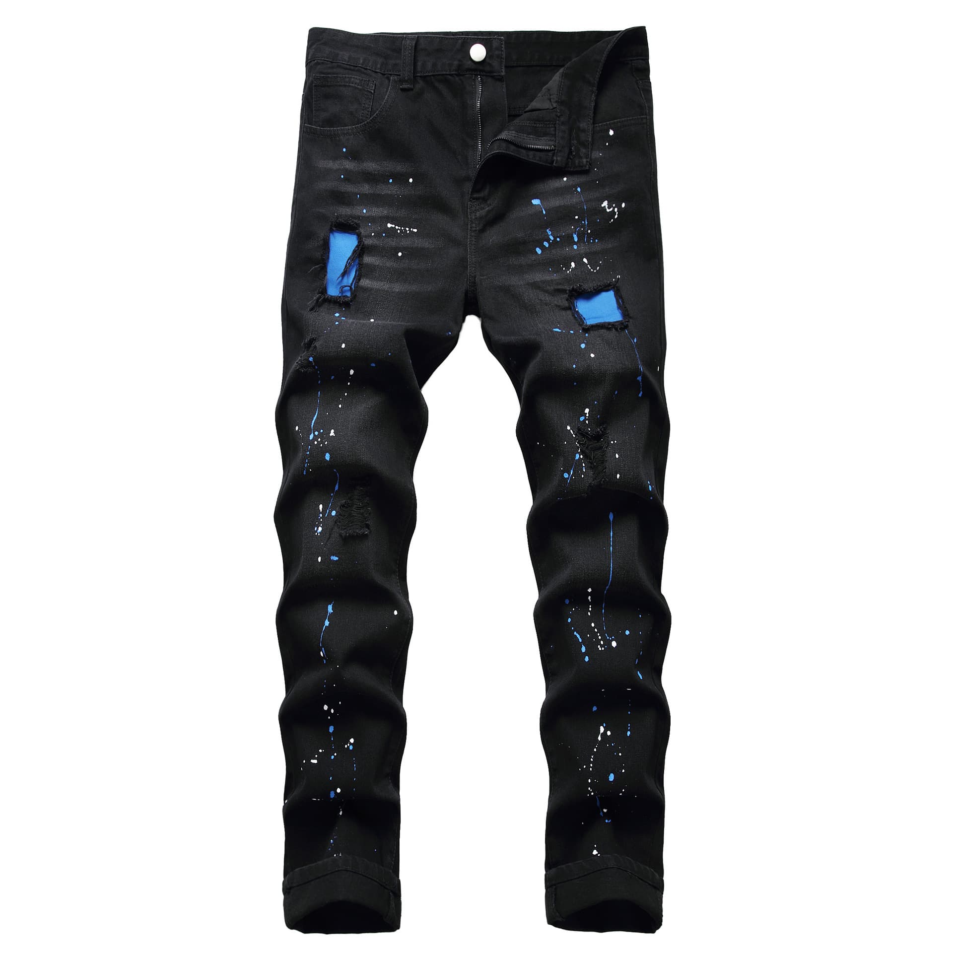 Men's Slim Fit Distressed Jeans – Stretch Black Denim Pants With Paint Splatter (28-42, Streetwear Style)​