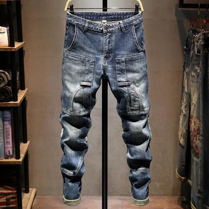 High Street Motorcycle Jeans For Men's 2024 New Fashion Brand American Pi Shuai Spliced Spring And Autumn Elastic Slim