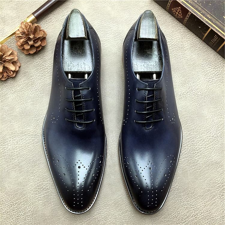 Italian Business Blue With Carve Patterns Fashion Bridegroom Leather Shoes