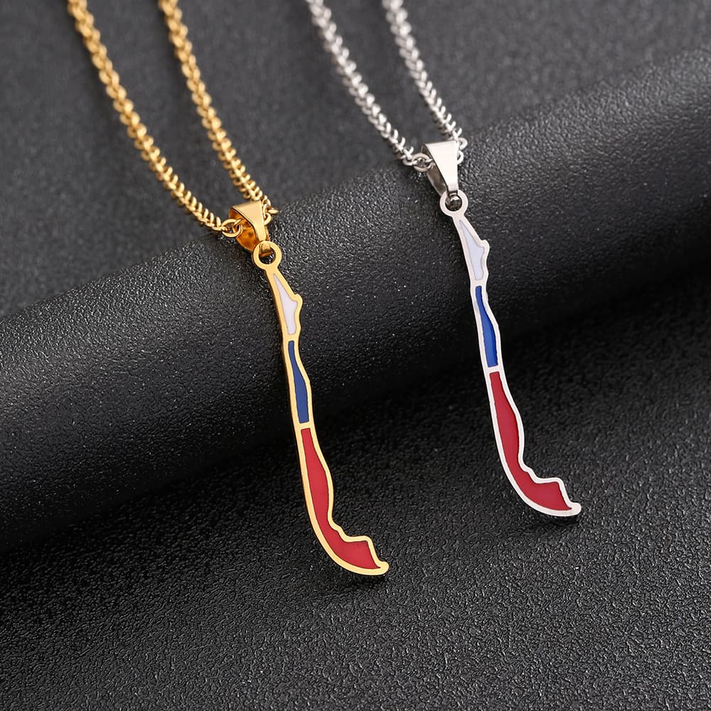 Trendy Jewelry Design Sense Stainless Steel Chile Map Necklace Men's and Women's Couples sweater chain Accessories