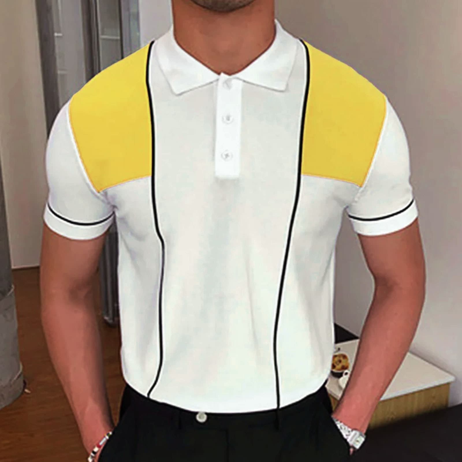 Men's Business Casual Contrast Color Short Sleeve Polo Shirt Spring Summer Clothing