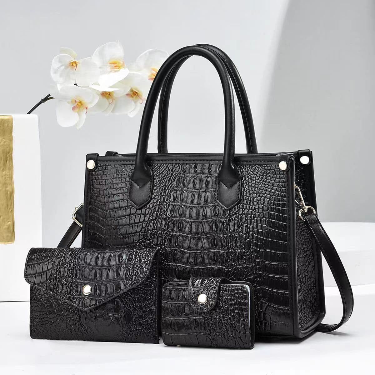 Women's Handbag Texture Crocodile Print Mother Bag Middle-aged Women Senior Handbag Three-piece Set Shoulder Crossbody Bag